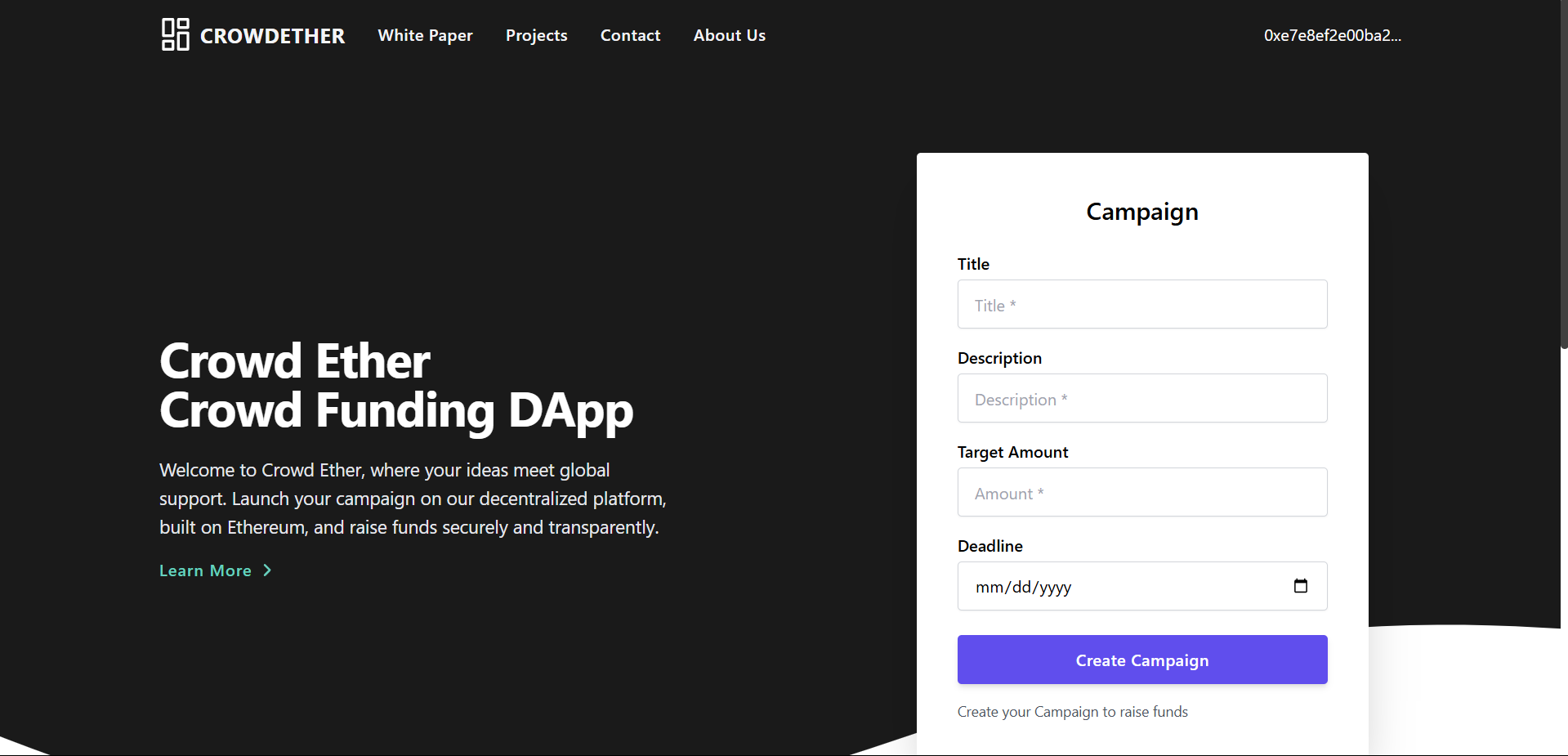Crowd Ether - Crowd Funding DApp